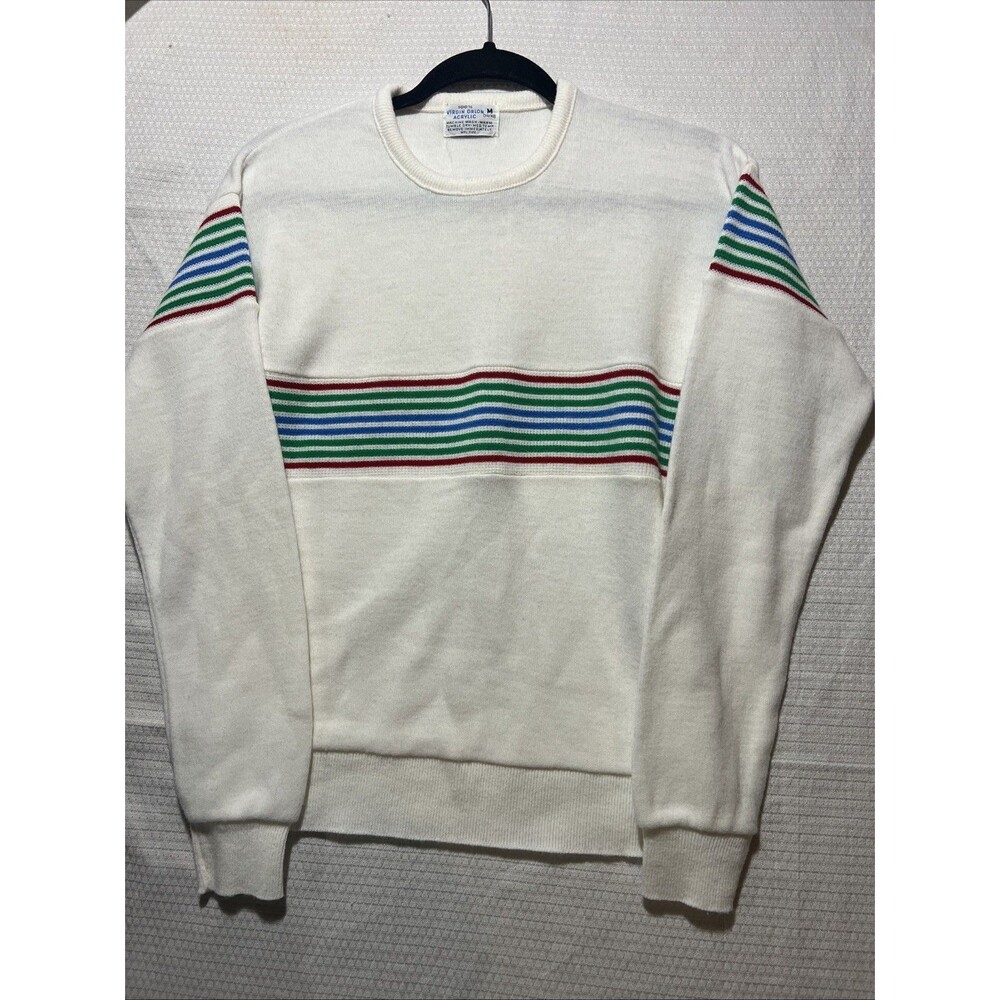 Vintage 70s 80s 100% Virgin Orlon Acrylic Sweater Stripe Bright Colorful EUC